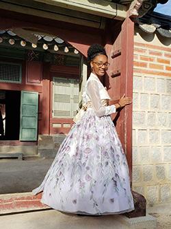 Infiniti Anderson studied in South Korea last fall and wore a traditional Korean Hanbok while visiting Gyeongbokgung Palace. (Submitted photo)